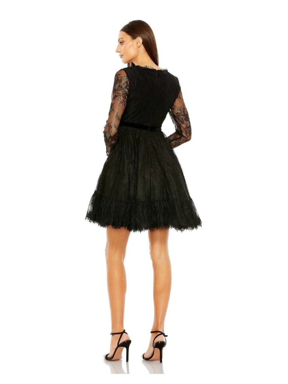 Mac Guggal Women’s Long Sleeve Deep V Black Lace Babydoll Dress Size 8 - Picture 3 of 15